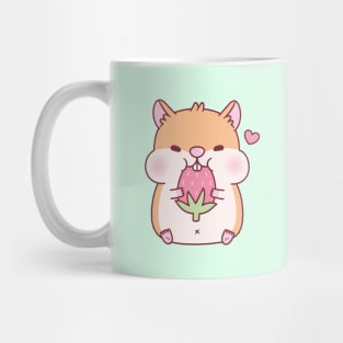 Cute Chubby Hamster Munching On Strawberry Mug